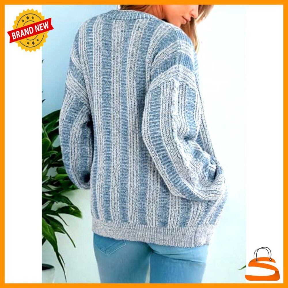 Chunky Knit Cardigan Sweater Long Sleeve V Neck Open Front Button Down - Picture 3 of 7